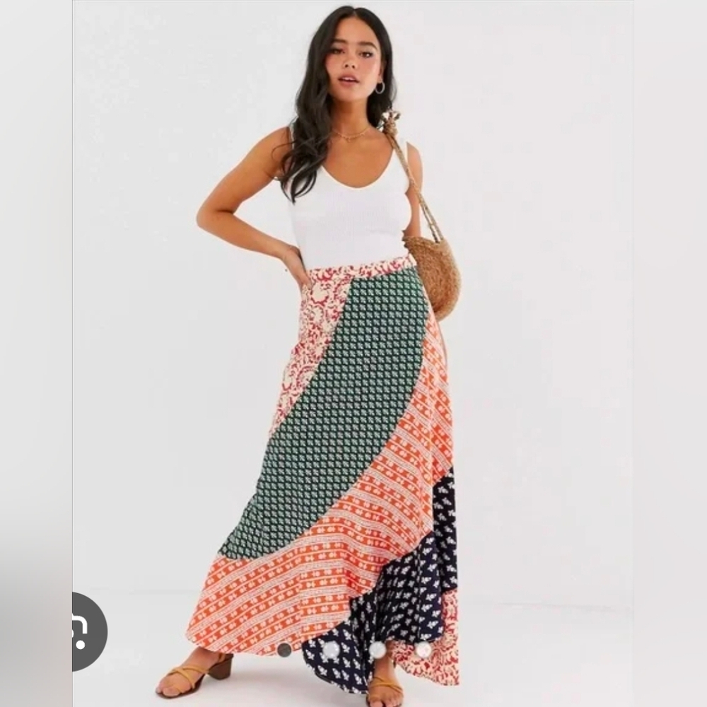 Free People "Medley" Multicolor Patchwork Maxi Skirt